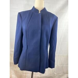 Womens Calvin Klein Blazer Size 8 Navy Blue Stand Up Collar Long Sleeve Stretch